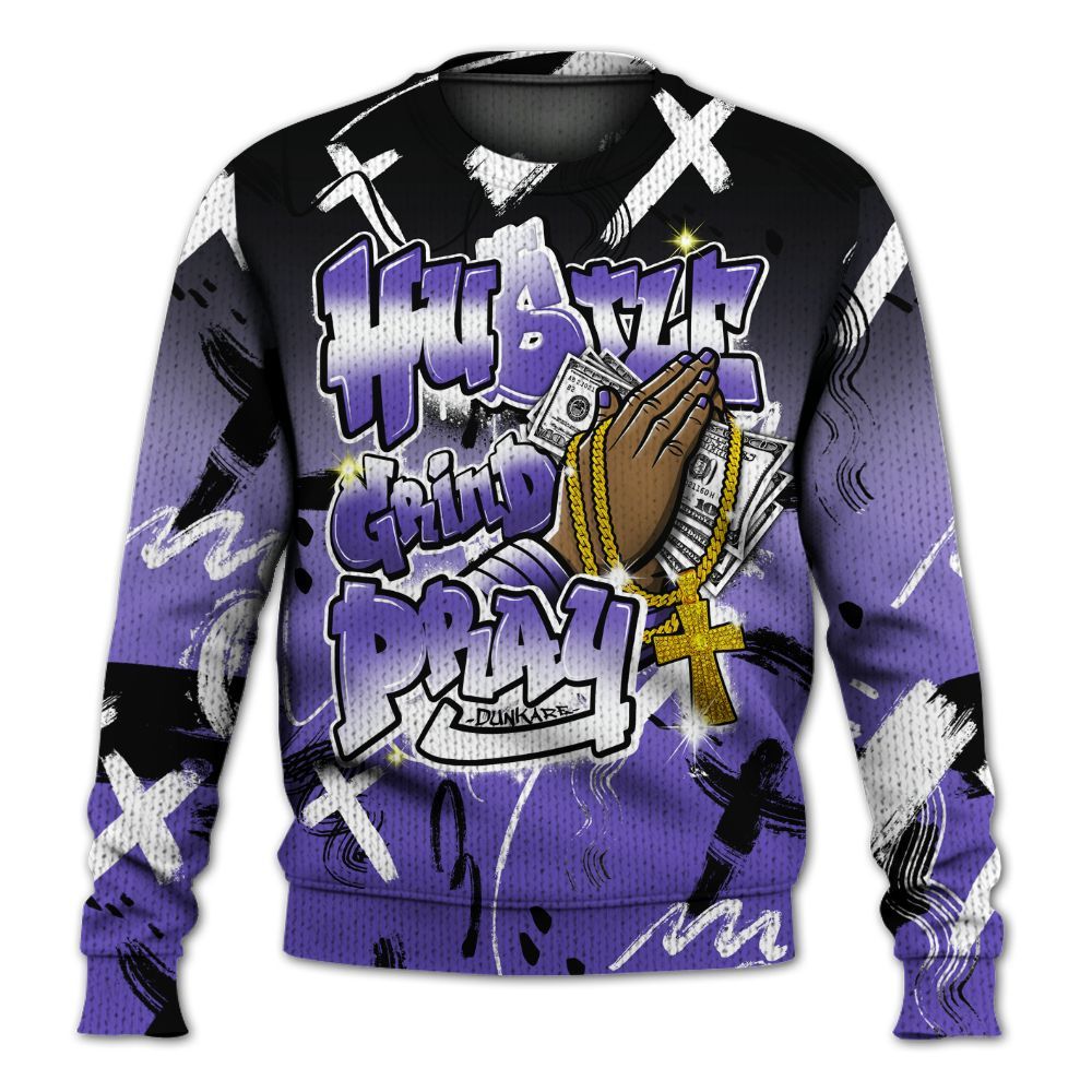 Knitted Sweater To Match Field Purple 12s - Money Hustle Grind Pray