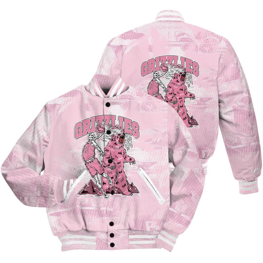 Varsity Jacket To Match Orchid 4s Shirt - Grizzly Bear Skeleton Brown Sugar All Over Print