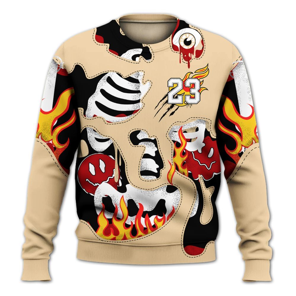 Sweatshirt To Match Dunk Low Strawberry Waffle - Skeleton Smile Flame Drip All Over Print