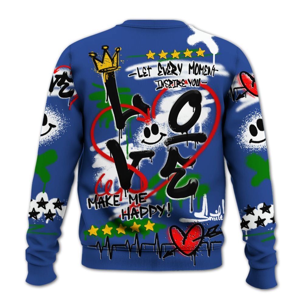 Sweatshirt To Match Retro Hyper Royal 13s - Happy Love Beats Graffiti Streetwear All Over Print
