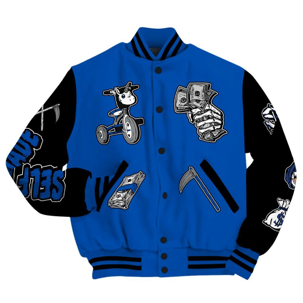 Varsity Jacket To Match Racer Blue 5s - Self Make Skeleton All Over Print