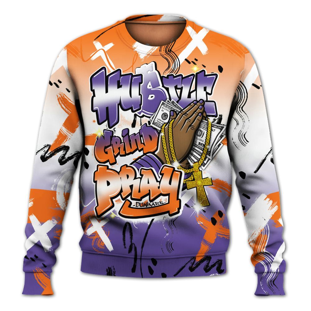 Sweatshirt To Match Air Max Waffle SP Voltage Purple - Money Hustle Grind Pray All Over Print