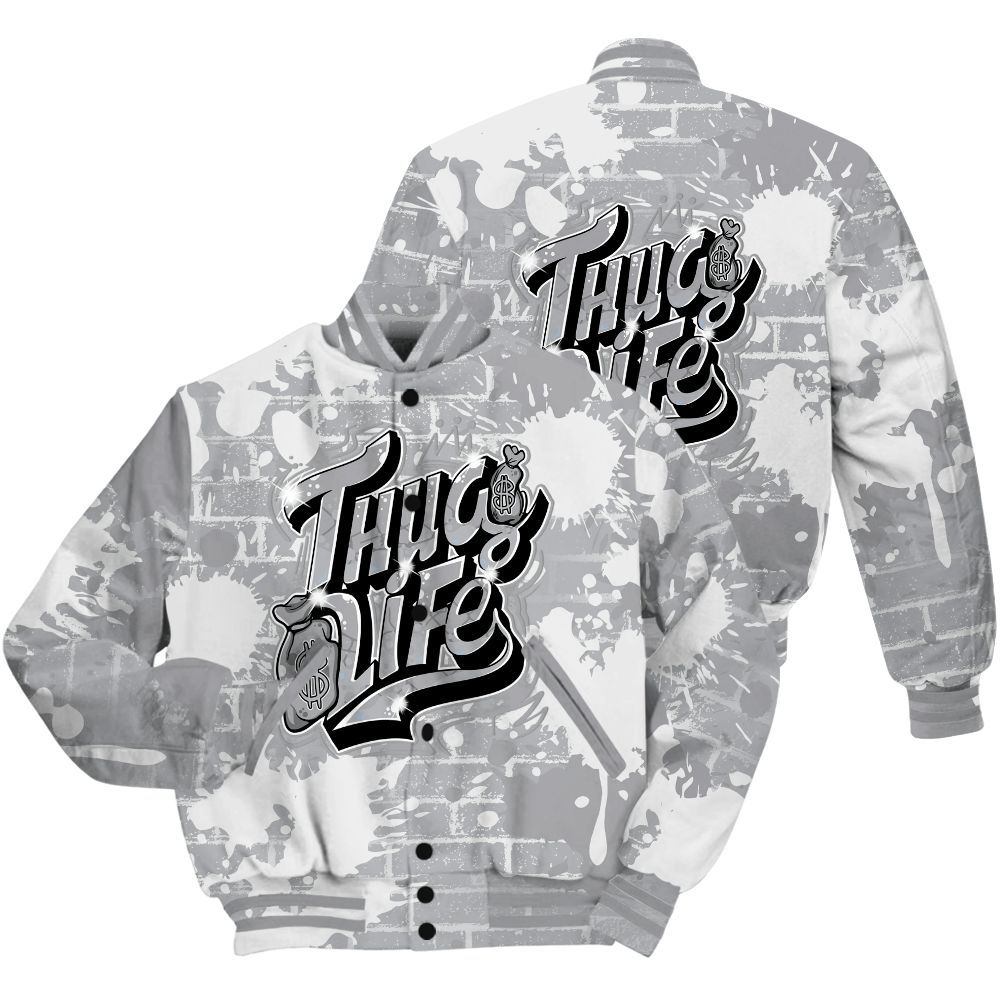 Varsity Jacket To Match Low OG Wolf Grey 1s Shirt - Free Thug Living Graphic Brick Art All Over Print