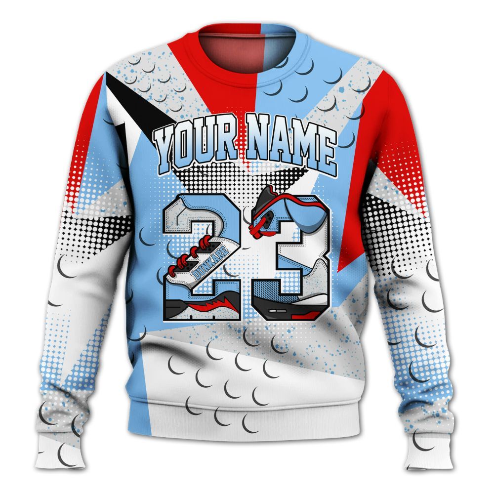 Sweatshirt To Match University Blue 5s - Poly Custom Name Number 23 5s All Over Print