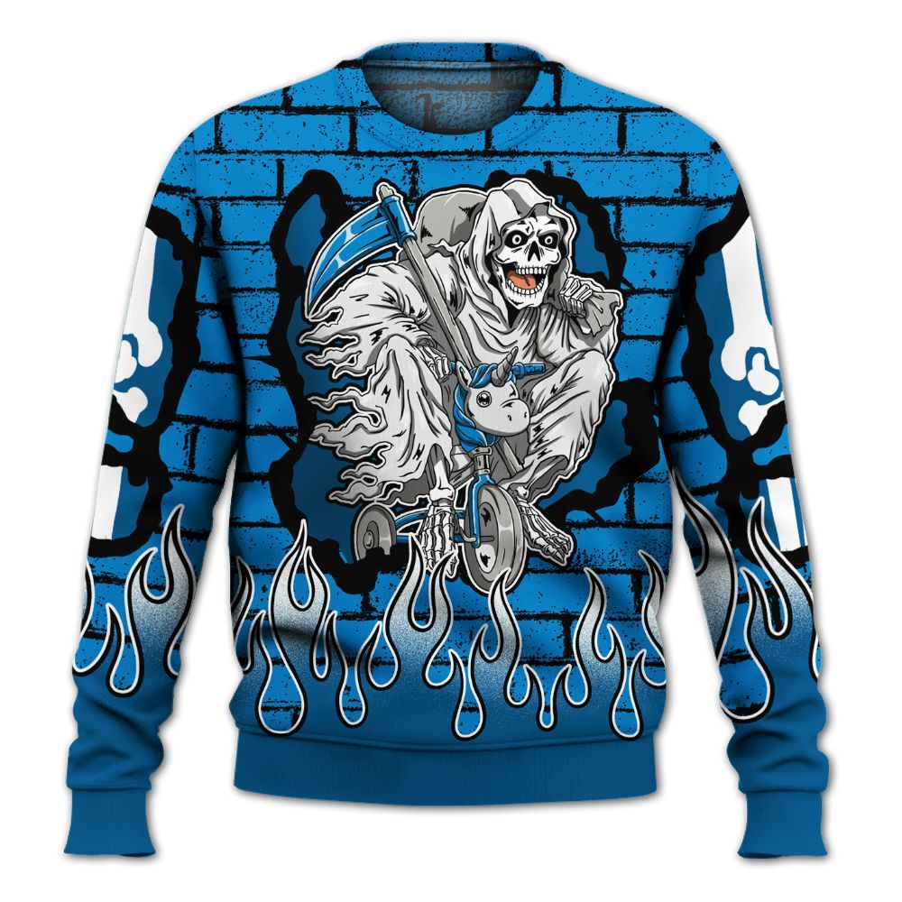 Sweatshirt To Match Military Blue 4s - Self Make Skeleton Crashed All Over Print