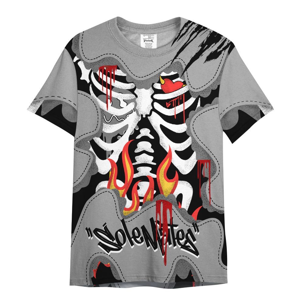 Shirt To Match Black Wolf Grey 12s - Skeleton Burning Heart Drip All Over Print