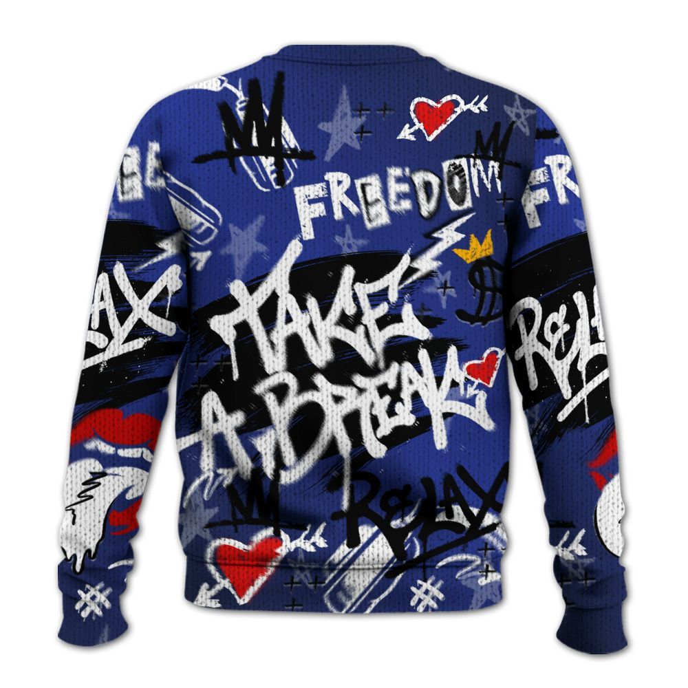Knitted Sweater To Match Air Max Plus Black Racer Blue - Take Break Freedom Graffiti Streetwear