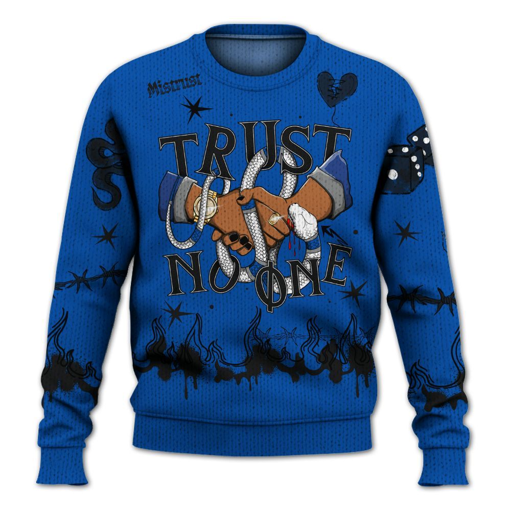 Knitted Sweater To Match Racer Blue 5s - Trust No One Snake-Bite Doodle Crayon