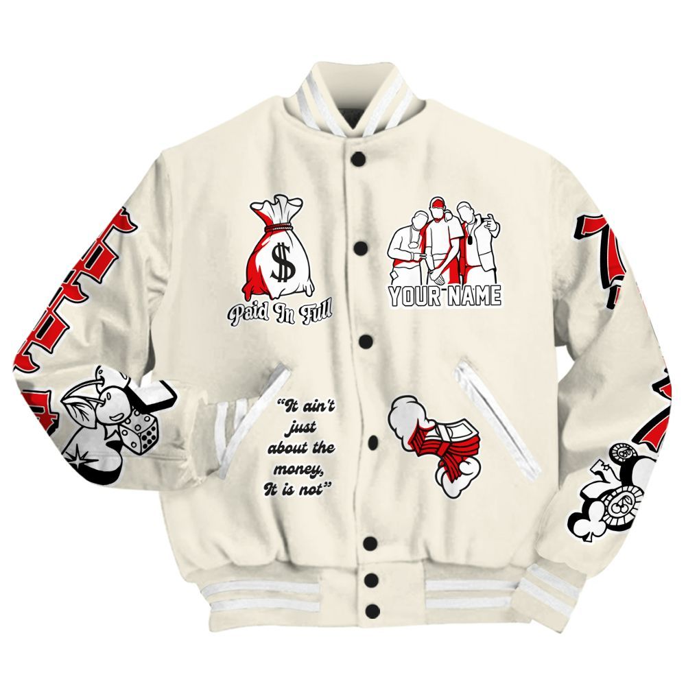 Varsity Jacket To Match Low OG Sail 1s - Paid In Full Baseball Varsity Jacket Custom Name All Over Print
