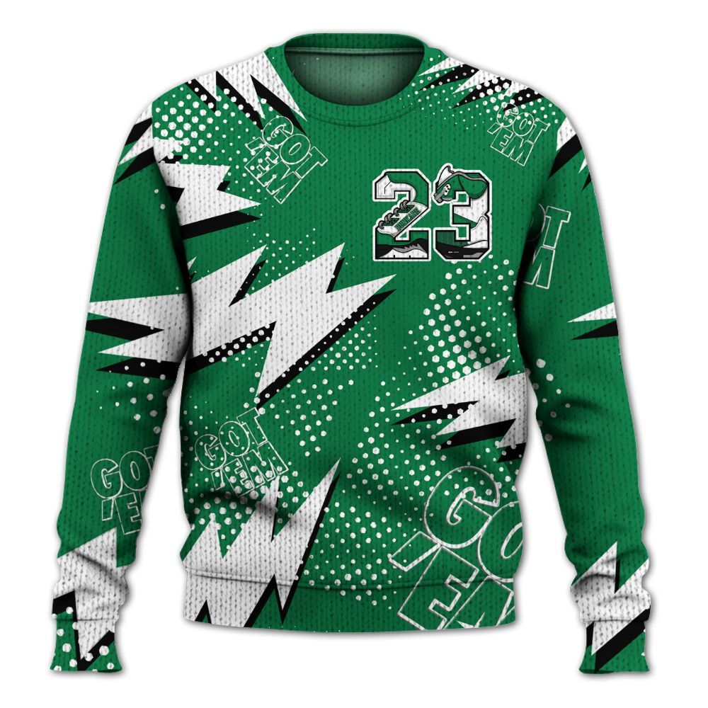 Knitted Sweater To Match Pine Green 13s - Custom Name Number 23 5s