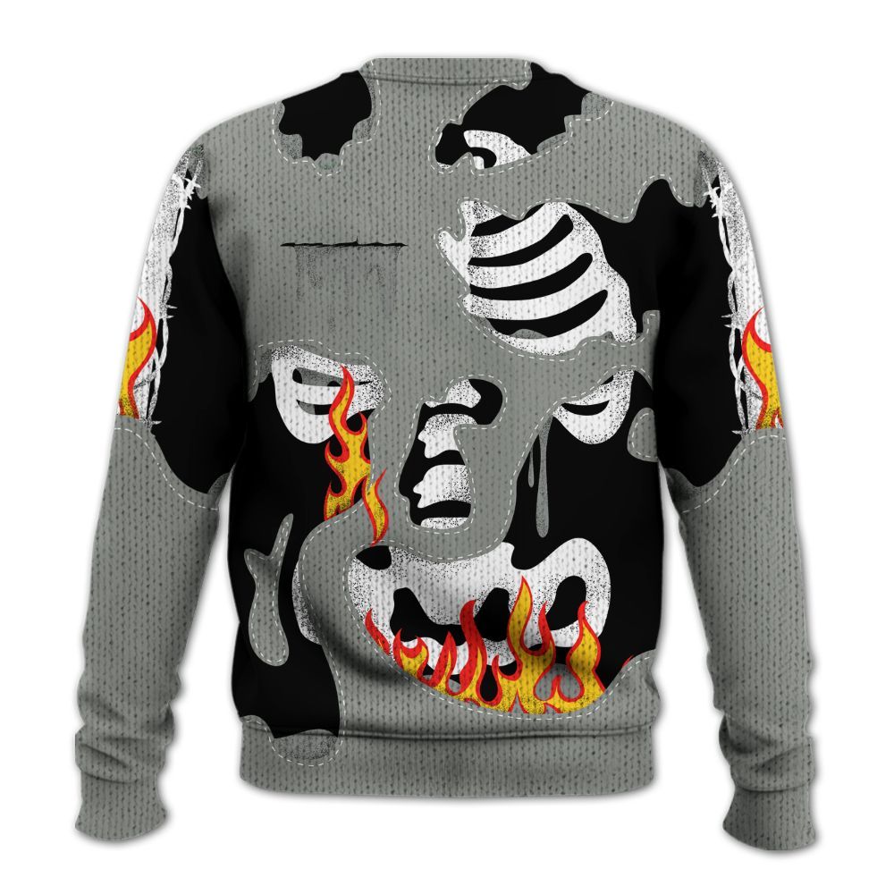 Knitted Sweater To Match Paris Olympics 4s - Skeleton Smile Flame Drip