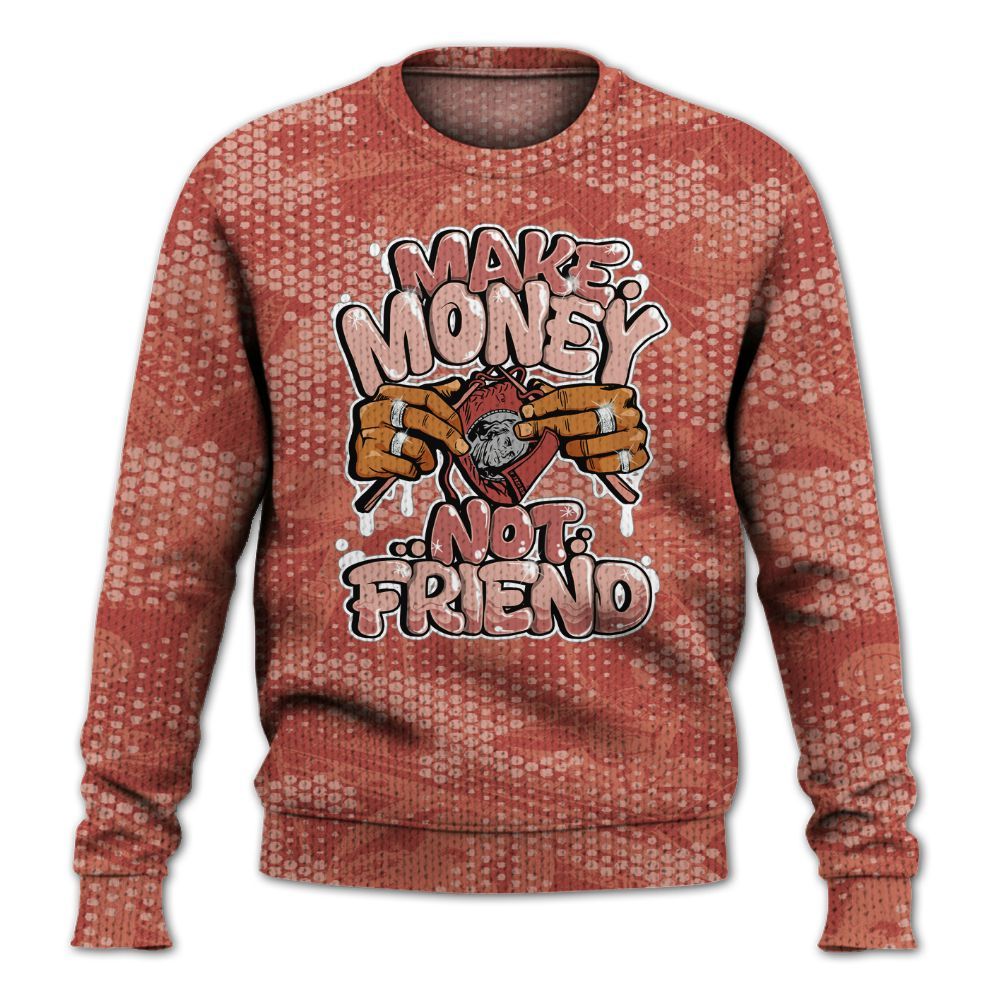 Knitted Sweater To Match Dune Red 13s - Make Moneys Not Friend Graphic Banknotes