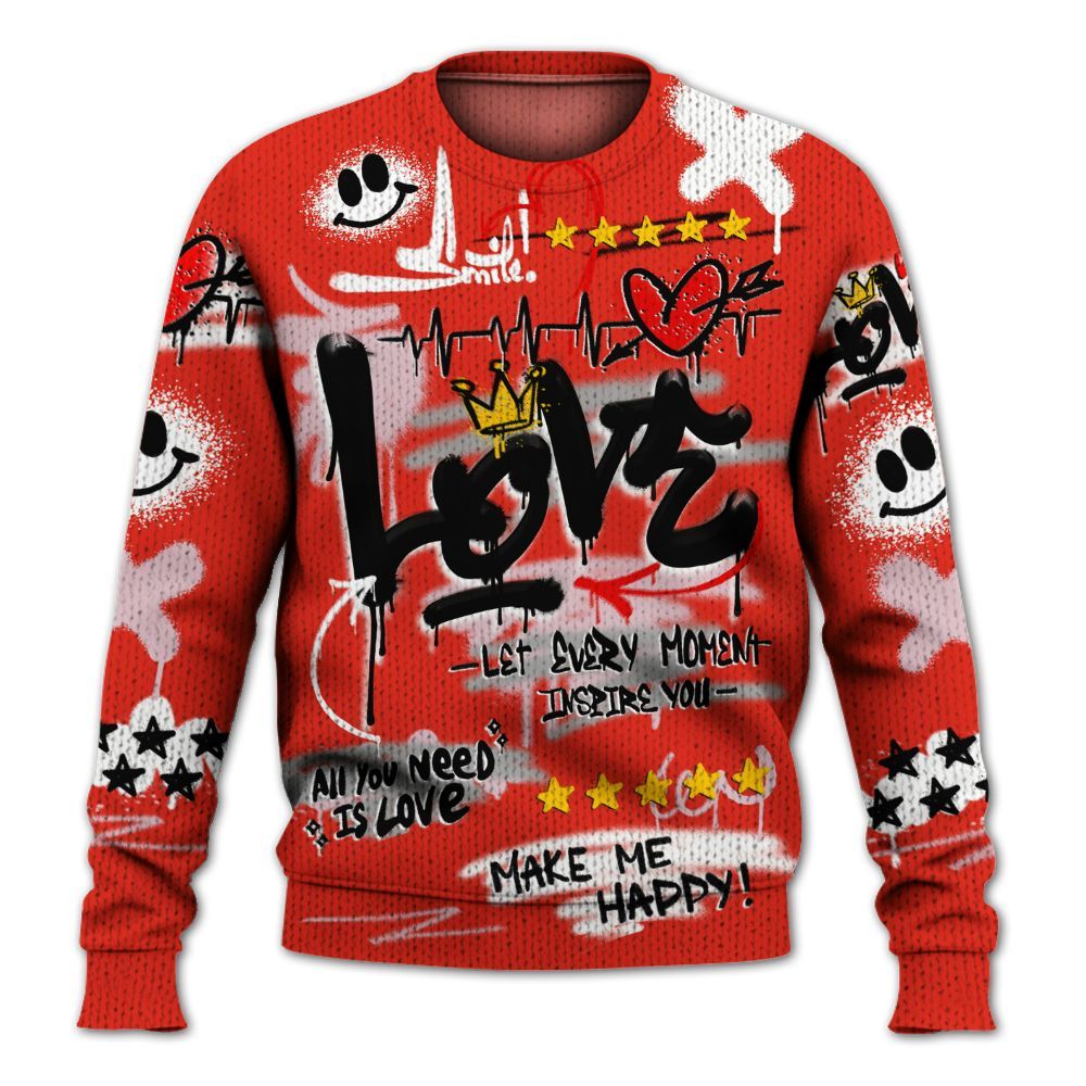 Knitted Sweater To Match Air Force 1 Low GS Valentine's Day - Happy Love Beats Graffiti Streetwear