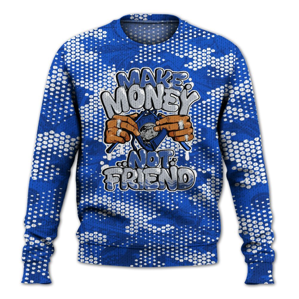 Knitted Sweater To Match Air Foamposite One Royal - Make Moneys Not Friend Graphic Banknotes