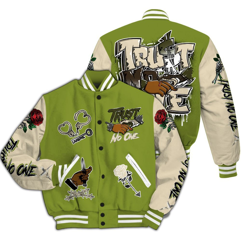Varsity Jacket To Match SB Dunk Low Asparagus - Trust No One Dripping All Over Print