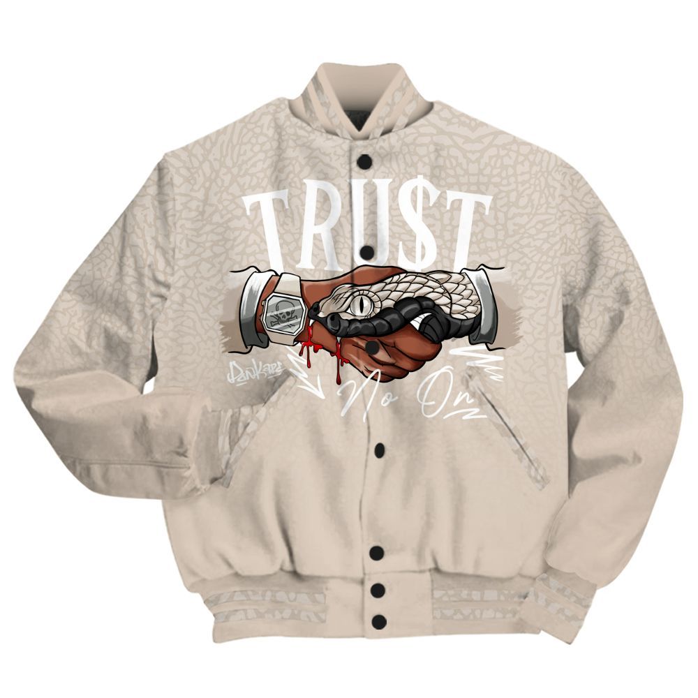 Varsity Jacket To Match Desert Sand 3s - Trust No One Drip All Over Print
