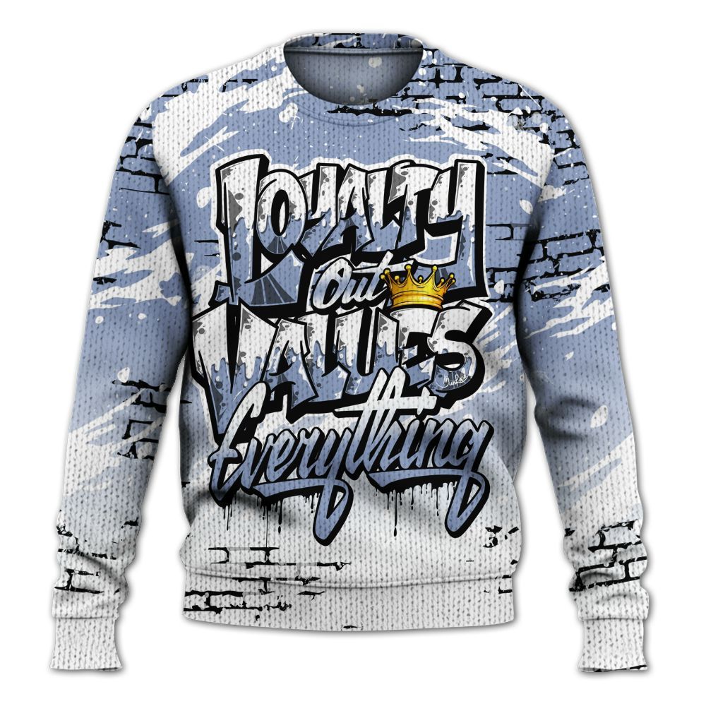 Knitted Sweater To Match Retro Blue Grey 13s - Values Of Loyalty Drip