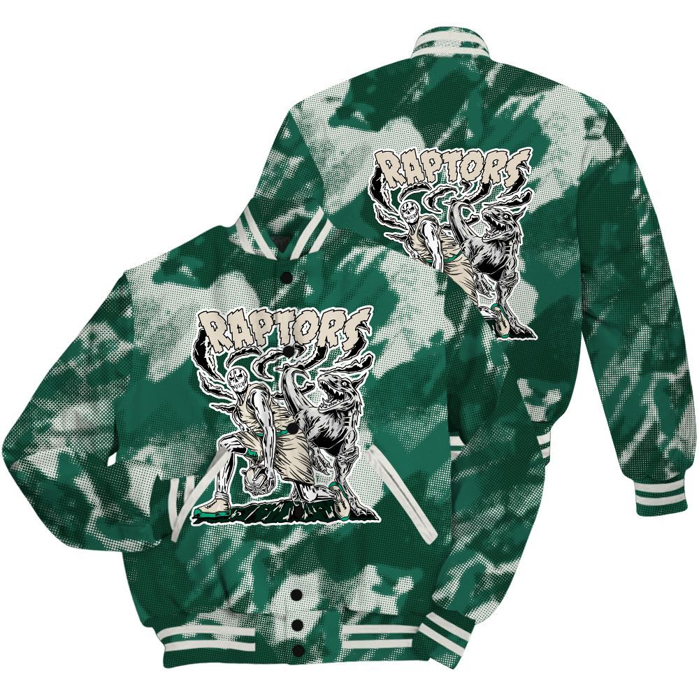 Varsity Jacket To Match Oxidized Green 4s Shirt - Raptors Skeleton Abstract Halftone All Over Print