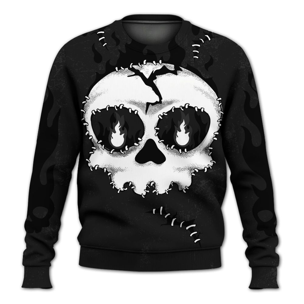 Sweatshirt To Match White Thunder 4s - Cracked Skull Stitches All Over Print