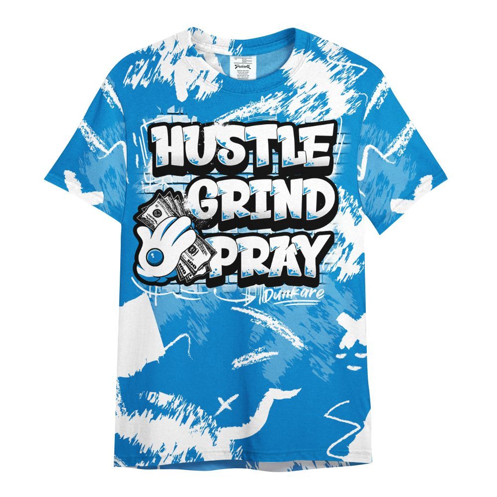 Shirt To Match Industrial Blue 4s - Hustle Grind Pray Retro Military Blue 4s Outfit All Over Print