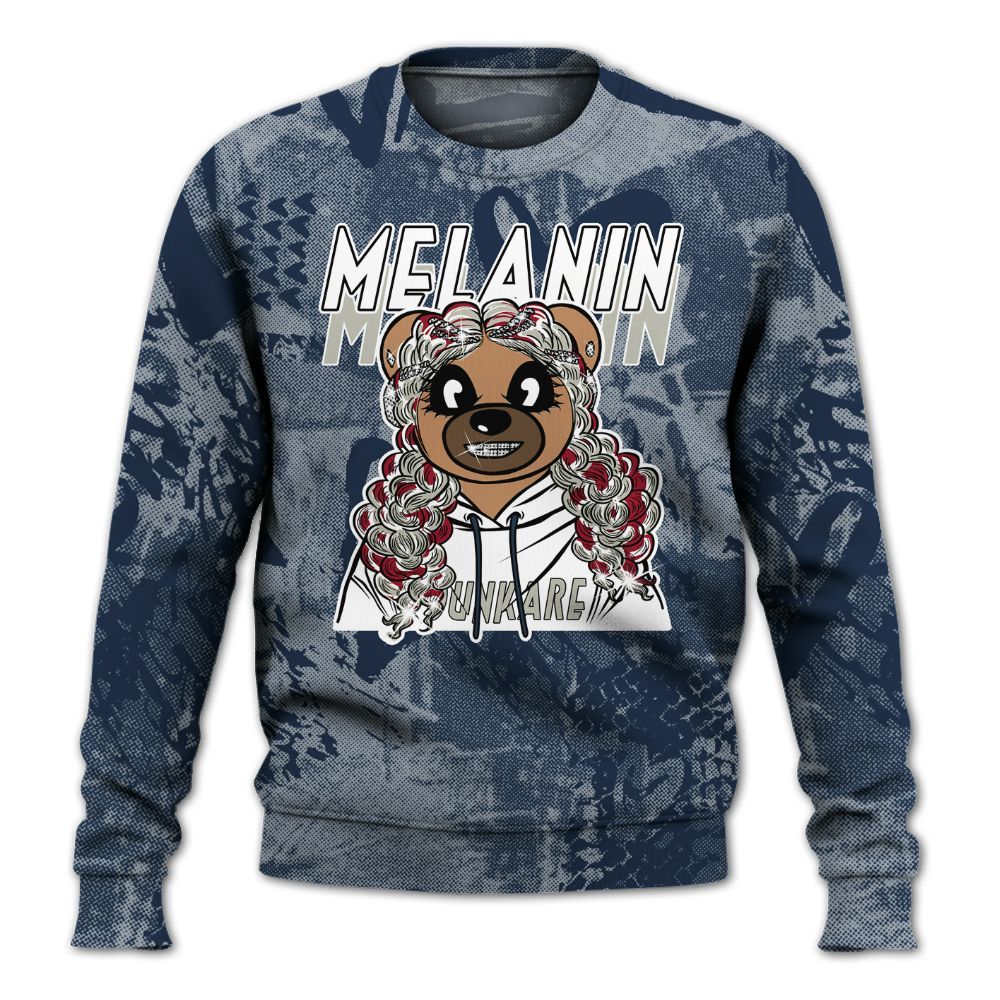 Sweatshirt To Match White Midnight Navy 6s - Pigments Bear Heart Grunge All Over Print