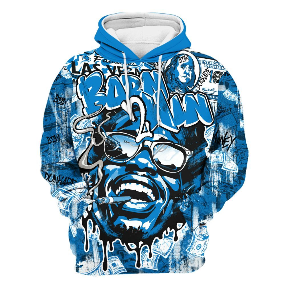 Hoodie To Match Industrial Blue 4s - Born To Win Money Military Blue 4s All Over Print