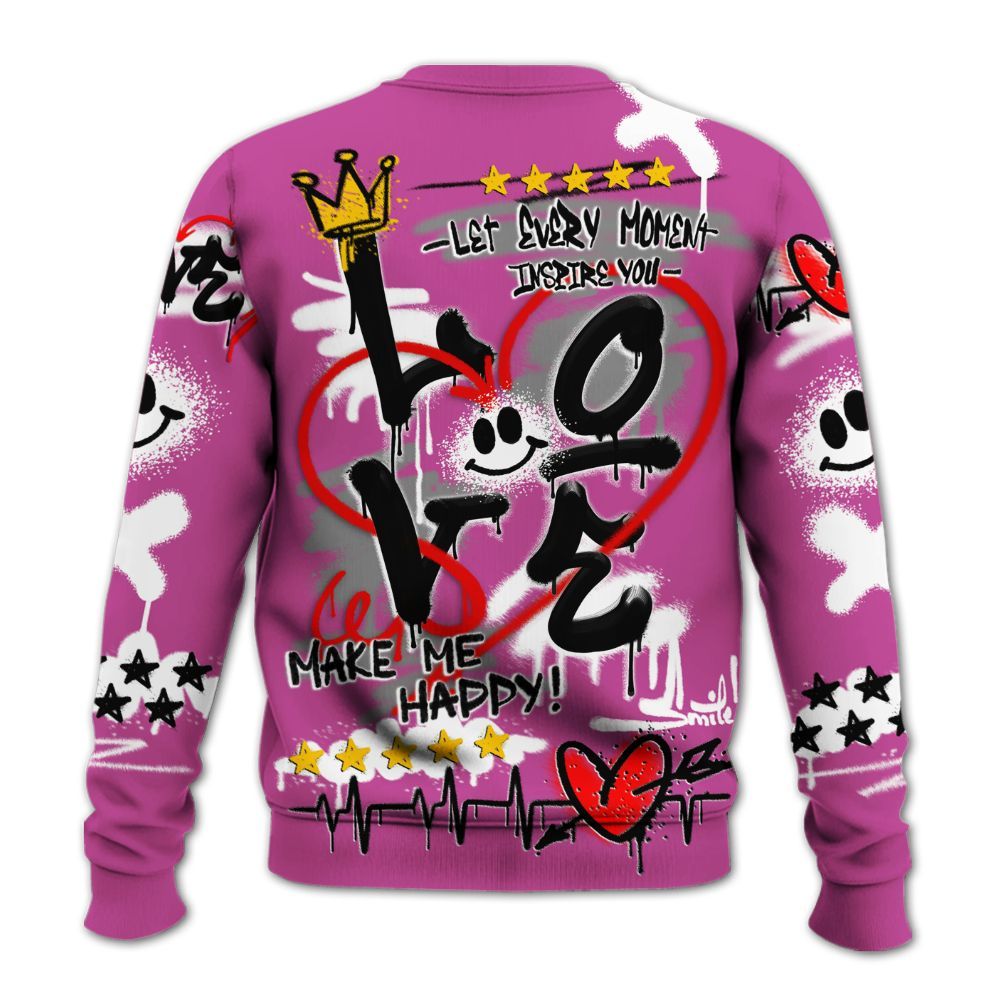 Sweatshirt To Match Dunk Low Active Fuchsia - Happy Love Beats Graffiti Streetwear All Over Print