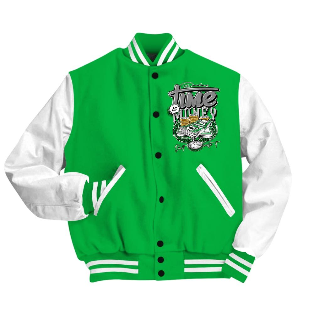 Varsity Jacket To Match Varsity Time Is Money, Lucky Green 5s Baseball - To Match Sneaker Lucky Green 5s Graphic Tee 1904 HDT