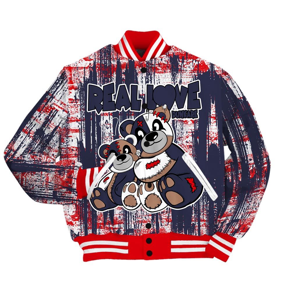 Varsity Jacket To Match Low OG Howard Bison 1s - Sincere Fondness Bear Glitch Art Varsity Jacket Unisex