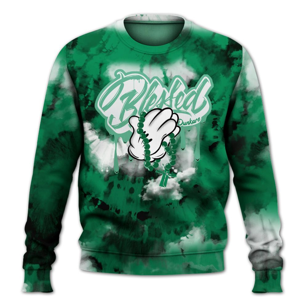Sweatshirt To Match Mid Lucky Green 1s - God Blessed Tie Dye All Over Print