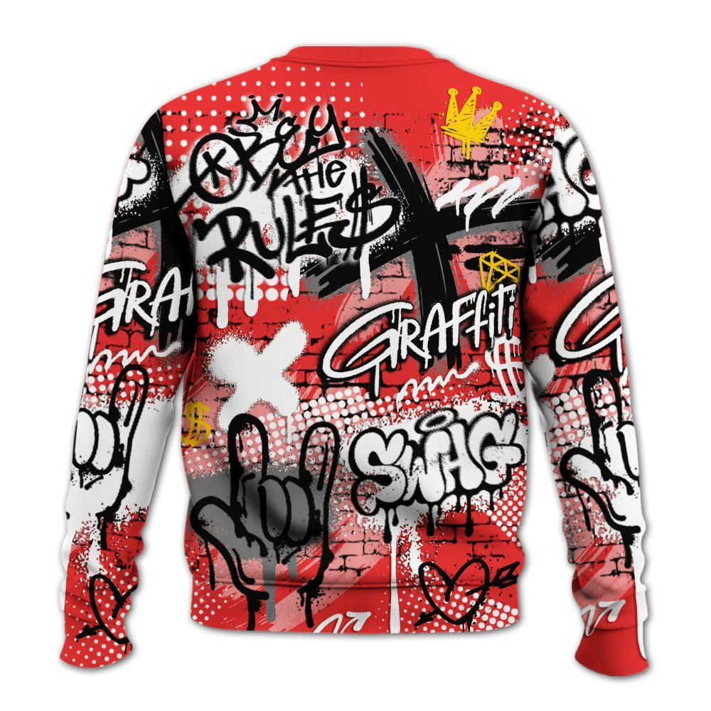 Sweatshirt To Match Red Thunder 4s - True It Real Graffiti Streetwear All Over Print