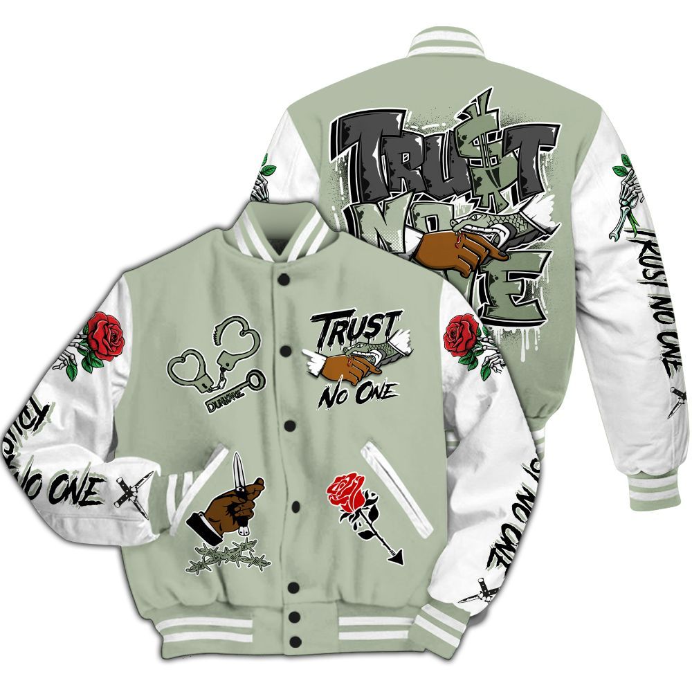 Varsity Jacket To Match Seafoam Sail 4s - Trust No One Dripping All Over Print