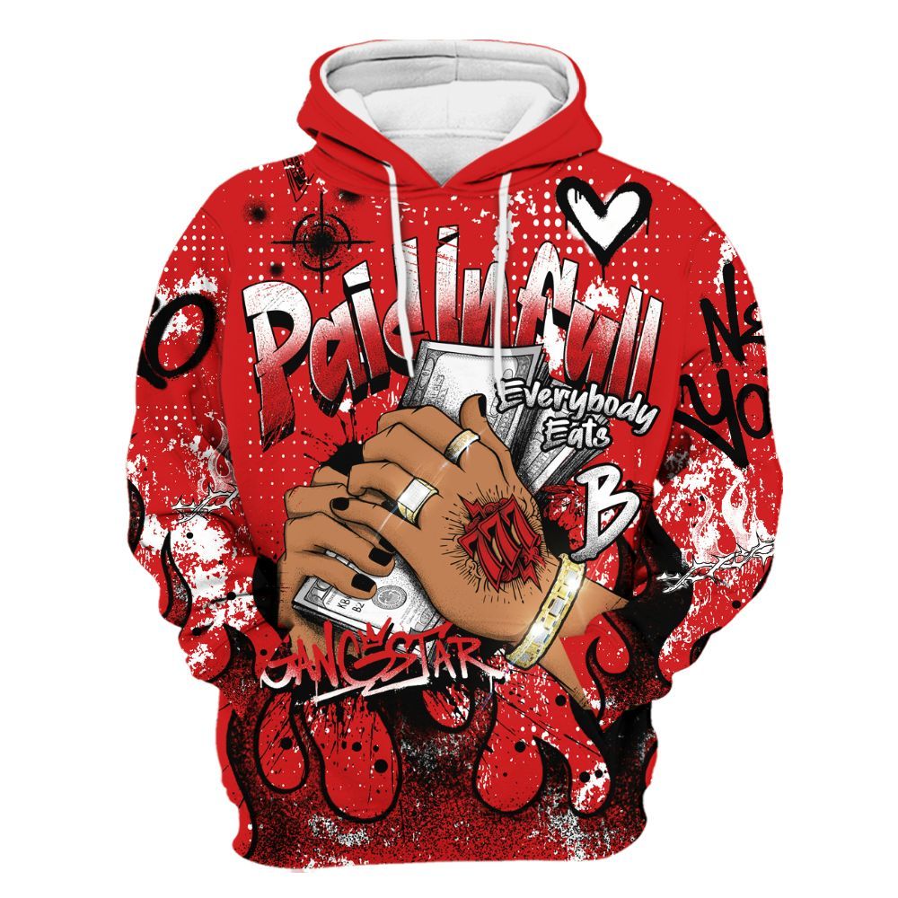 Hoodie To Match Low Bred 11s - Lucky Money Paid In Full Graffiti All Over Print