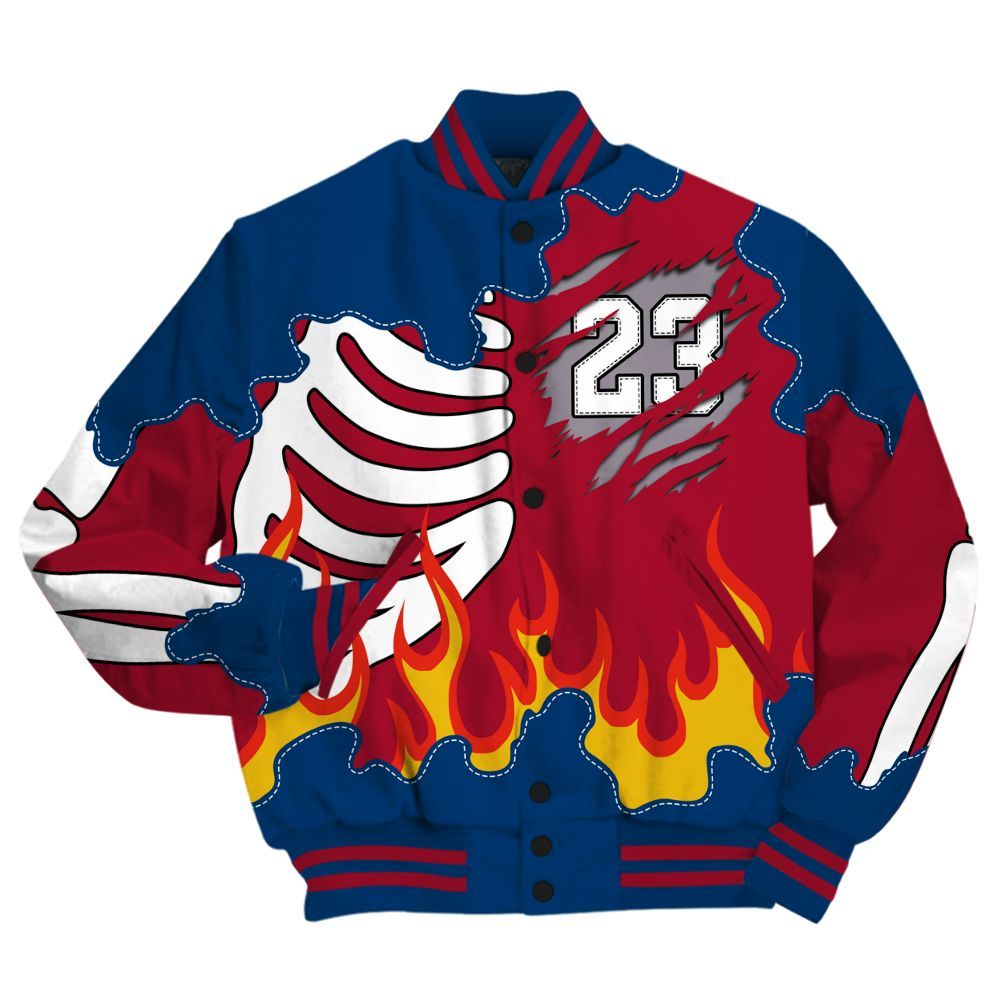Varsity Jacket To Match Rare Air 4s - Burning Skeleton 23 G.O.A.T All Over Print