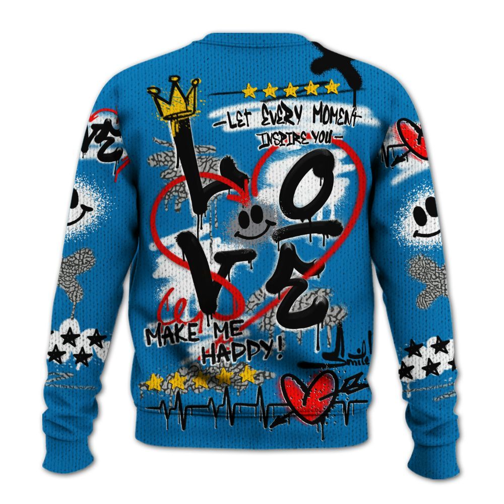 Knitted Sweater To Match Wizards 3s - Happy Love Beats Graffiti Streetwear