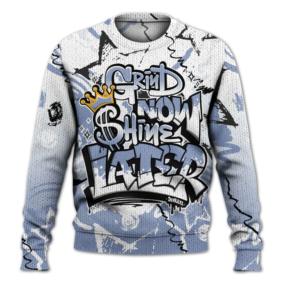 Knitted Sweater To Match Retro Blue Grey 13s - Grind Shine Later Drip