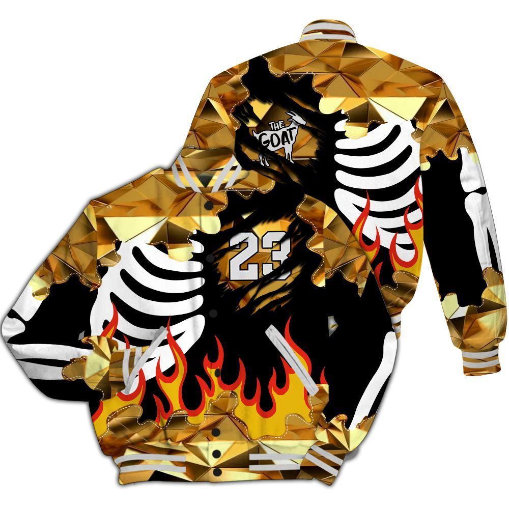 Varsity Jacket To Match NET Gold 4s - Burning Skeleton 23 G.O.A.T All Over Print