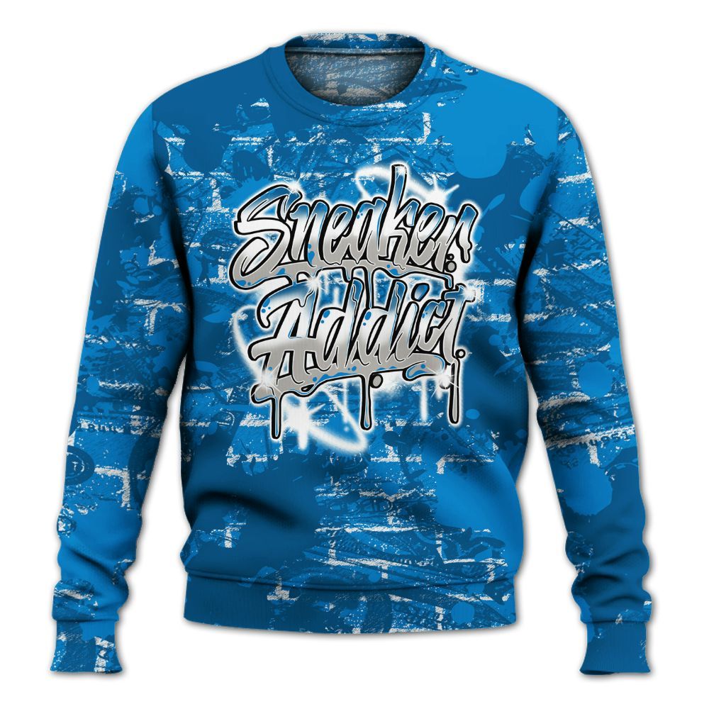 Sweatshirt To Match Industrial Blue 4s - Addiction Sneakers Graphic Street Art All Over Print