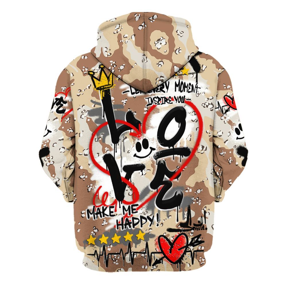 Hoodie To Match Desert Camo 3s - Happy Love Beats Graffiti Streetwear All Over Print