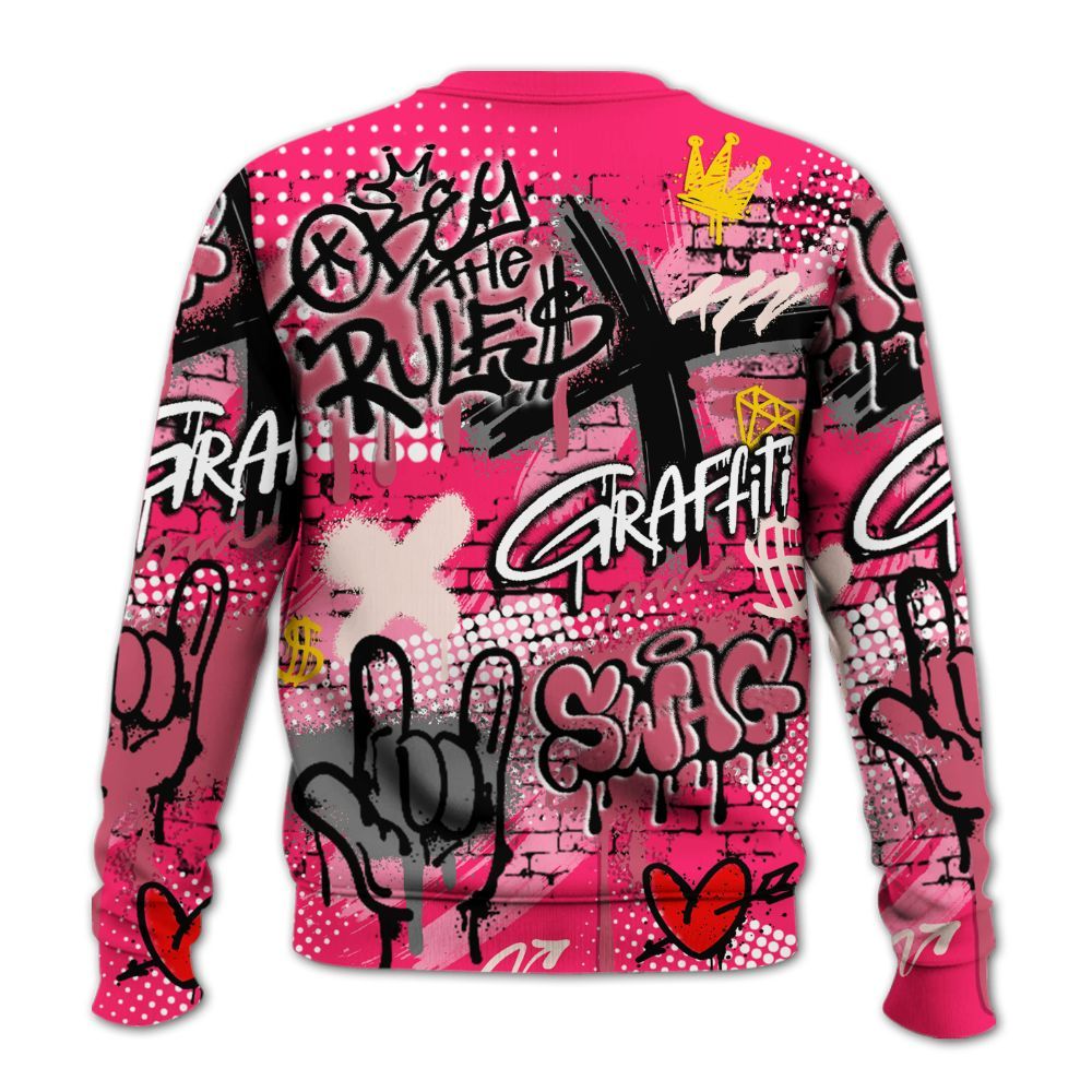Sweatshirt To Match A'One Hyper Pink Shirt, True It Real Graffiti Streetwear All Over Print