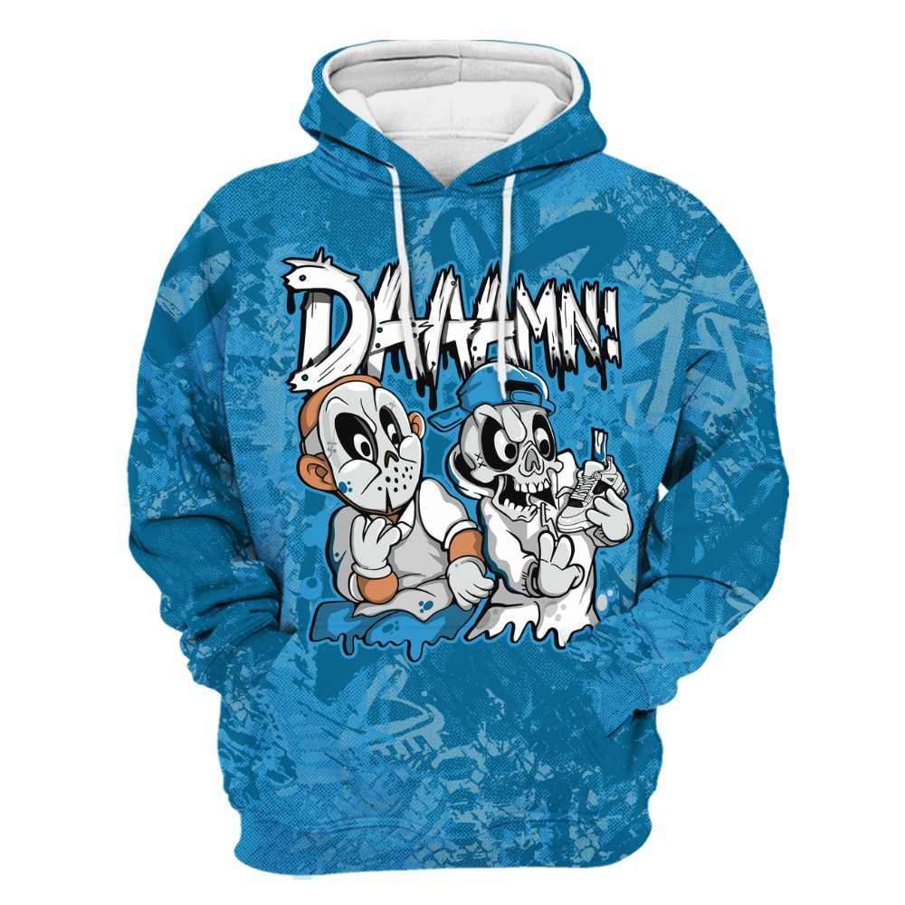 Hoodie To Match Powder Blue 9s - Damn Shoe Graphic Heart Grunge All Over Print