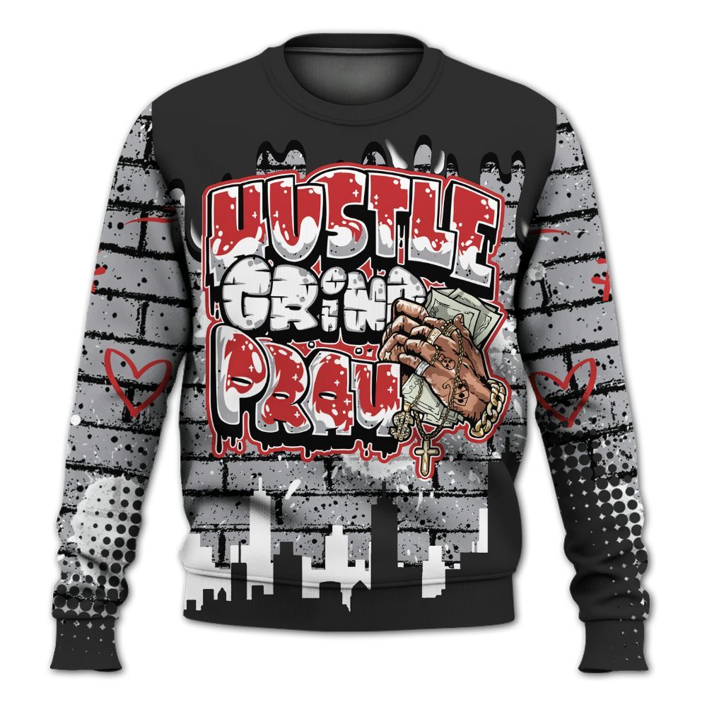 Sweatshirt To Match White Cement 4s - Hustles Grind Pray Drip All Over Print