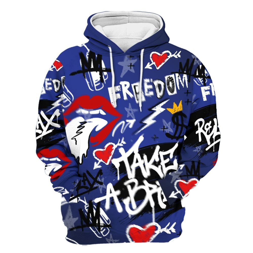 Hoodie To Match Air Max Plus Black Racer Blue - Take Break Freedom Graffiti Streetwear All Over Print