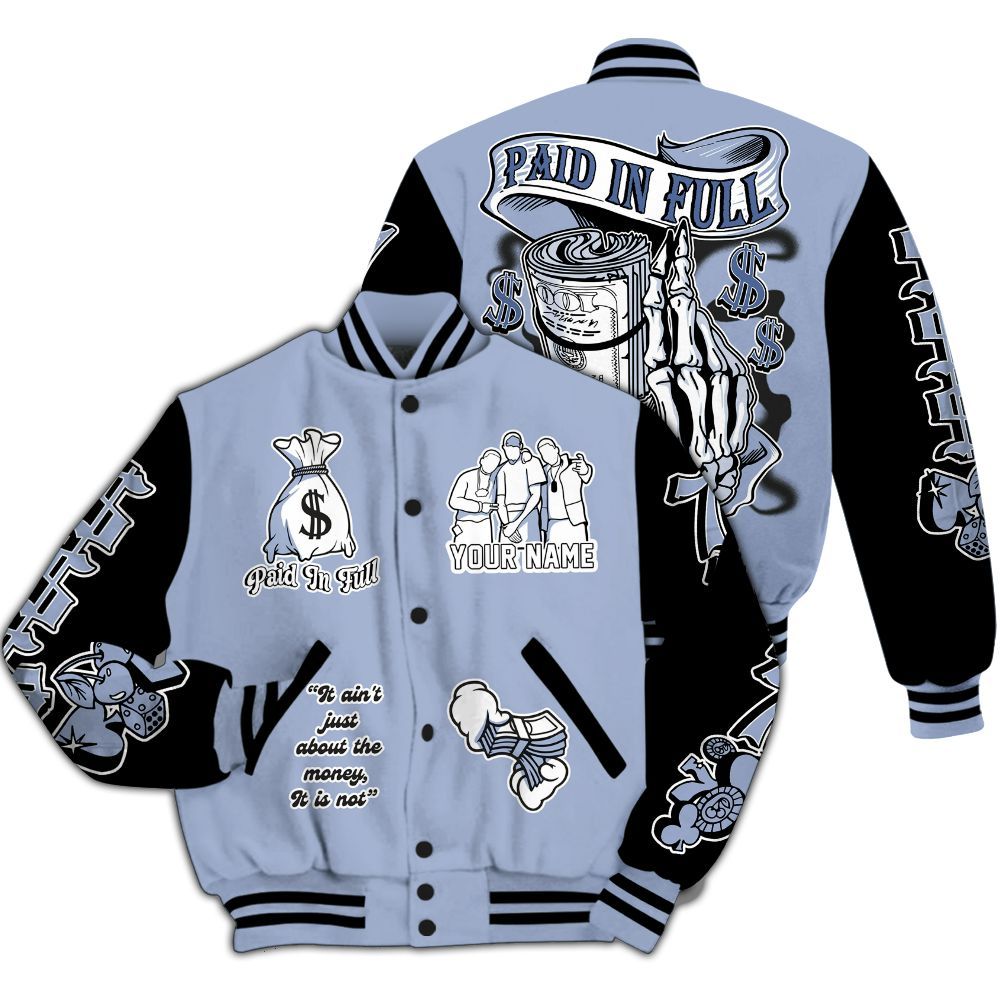 Varsity Jacket To Match Black Metallic 5s - Paid In Full Baseball Varsity Jacket Custom Name All Over Print