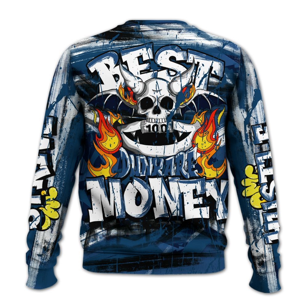 Sweatshirt To Match High OG Midnight Navy 1s - Money Skull Smile Fire All Over Print