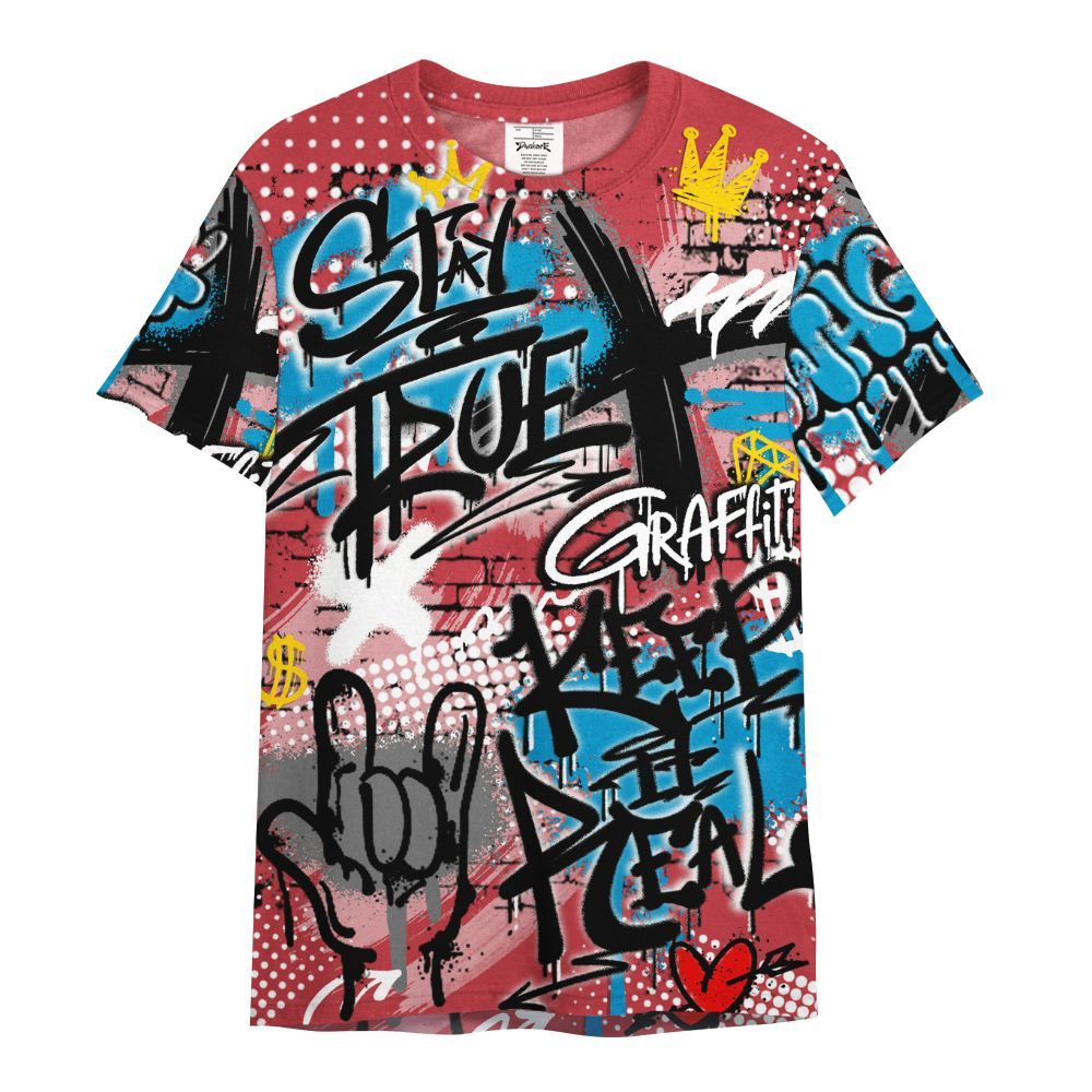 Shirt To Match High OG University Red Dark Powder Blue 1s - True It Real Graffiti Streetwear All Over Print
