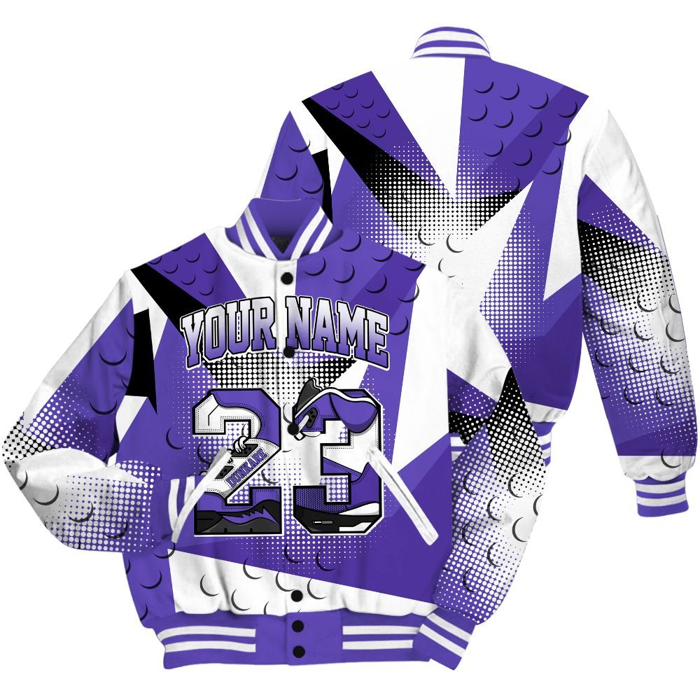 Varsity Jacket To Match Field Purple 12s Shirt, Poly Custom Name Number 23 5s All Over Print