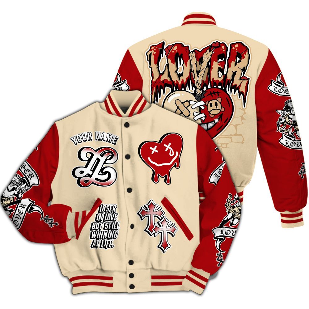 Varsity Jacket To Match Dunk Low Strawberry Waffle - LOVER LOSER Custom Name Baseball Varsity Jacket All Over Print