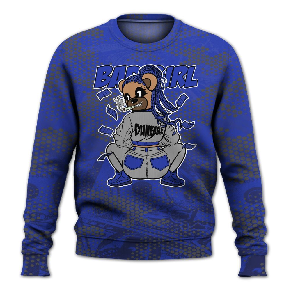 Sweatshirt To Match Air Max Plus Black Racer Blue - Rebellious Girl Bear Banknotes Art All Over Print