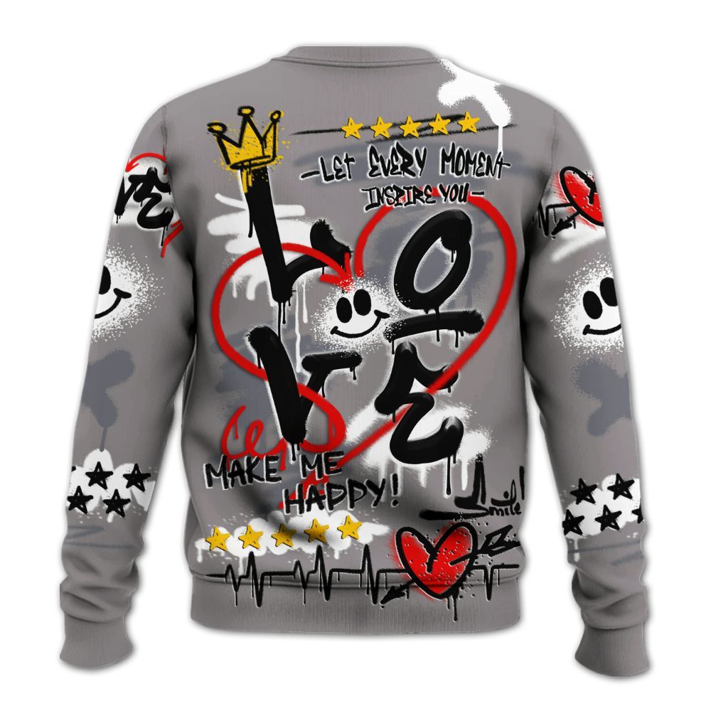 Sweatshirt To Match Cool Grey 11s - Happy Love Beats Graffiti Streetwear All Over Print